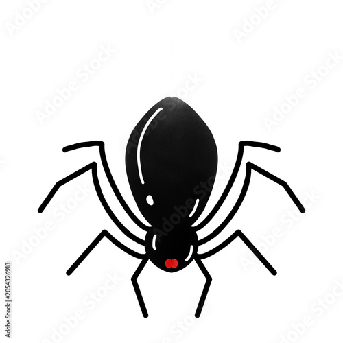 Cute black spider illustration with red eyes, spooky arachnid character with highlights