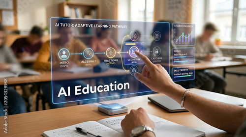AI Education Technology with Hand and Personalized Learning Hologram