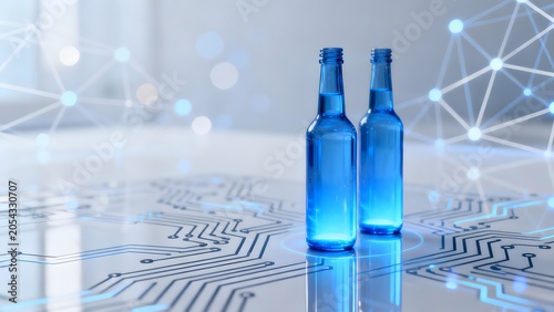 Blue bottles on circuit board