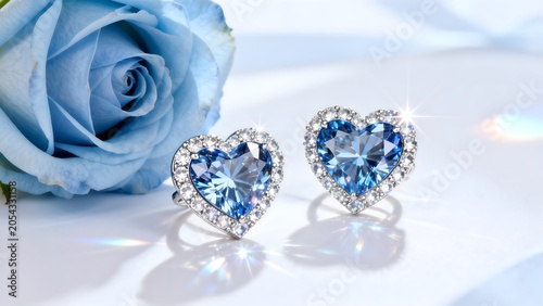 Heartshaped blue gemstone earrings with rose