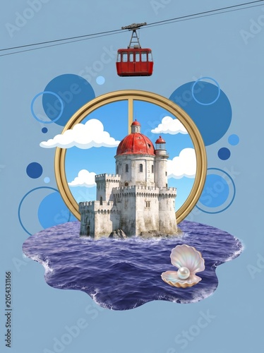 Floating island lighthouse adventure surreal landscape digital art fantasy world