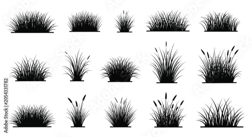 Konstfotografi Collection Of Grass Silhouettes In Black And White Varied Shapes And Heights Sil