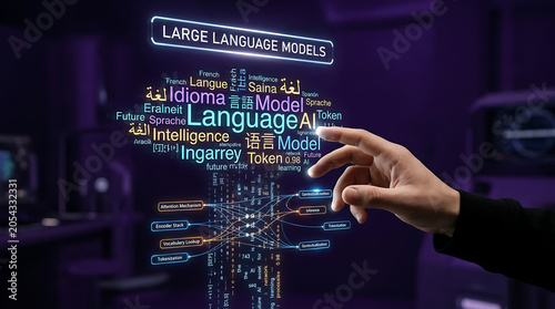 Large Language Model Technology with Hand and Word Cloud Hologram