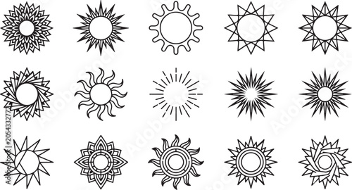 Set of sun icons, vector design elements