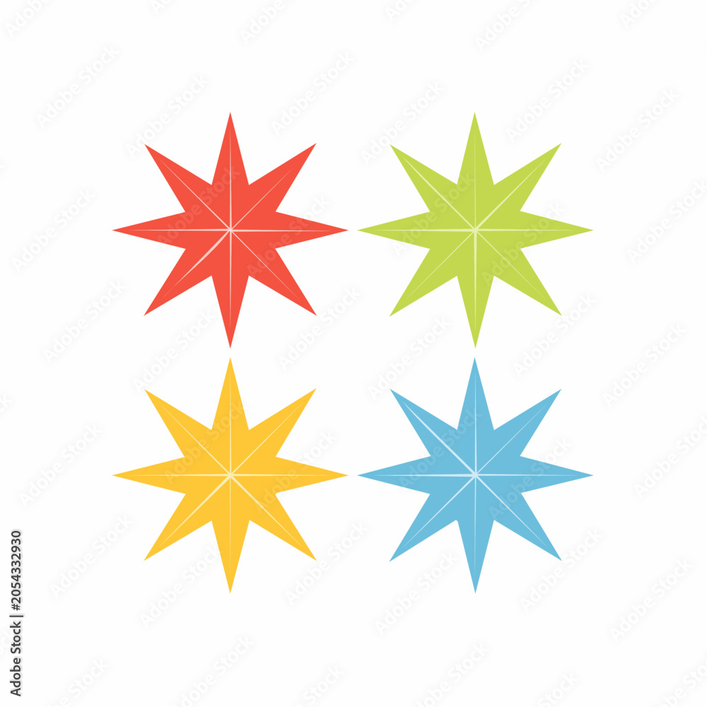 Obraz premium Four Colorful Starbursts on White Background