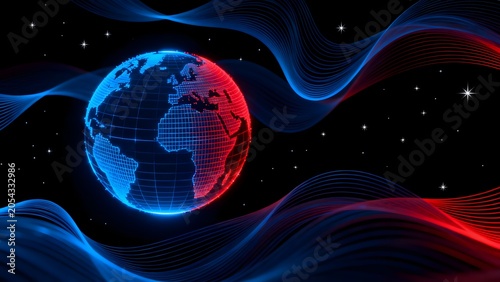 Digital globe with flowing lines