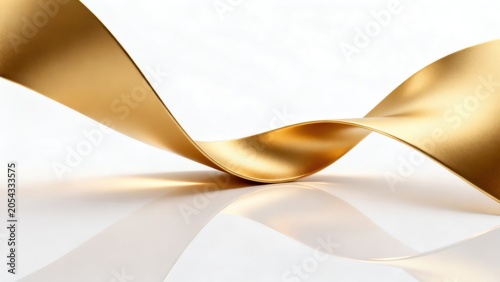 Golden ribbon flowing on white surface