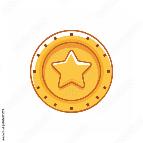 Gold Coin with Star - Flat Vector Icon