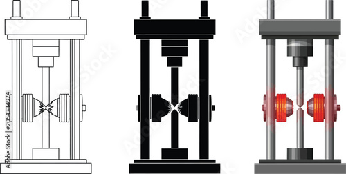 Foto Set of universal tensile testing machine vector illustrations showcasing materia