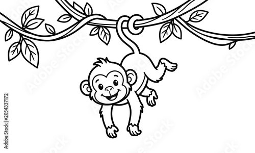 Canvas Print Monkey hanging from vine coloring page for kids