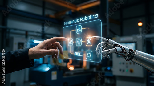 Industrial Robotics Technology with Human Hand Meeting Robotic Arm
