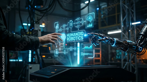 Industrial Robotics Technology with Human Hand Meeting Robotic Arm
