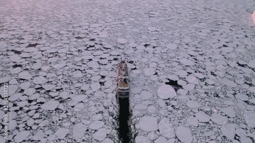 Aerial Shot of Expedition Vessel in Vast Fragmented Plar Ice Field