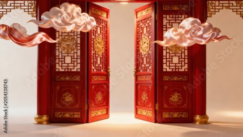 Red ornate doors with golden clouds