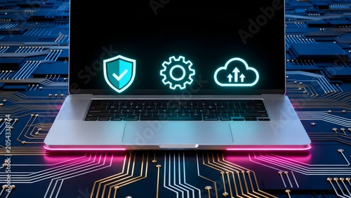 Laptop with icons on screen
