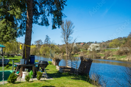 Quadro em tela Beautiful views of the spring Berounka river, forest and mountains, Czech