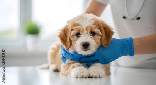 Cute Puppy Receiving Veterinary Care at Animal Clinic