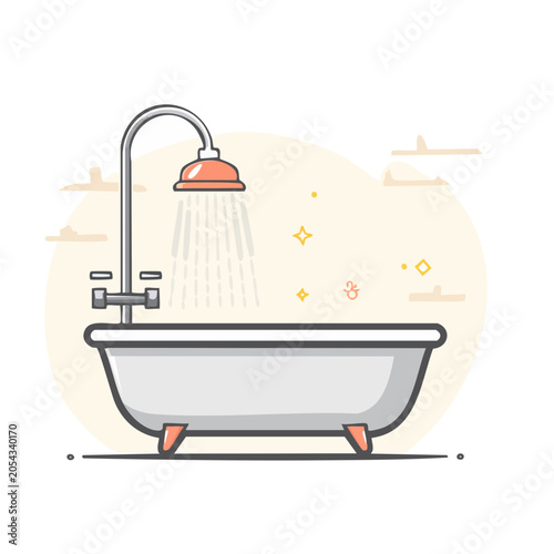Cartoon bathroom fixture with shower