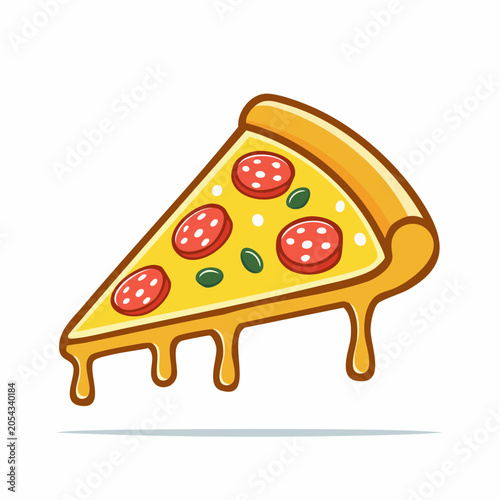 Cartoon Slice of Pepperoni Pizza with Dripping Cheese