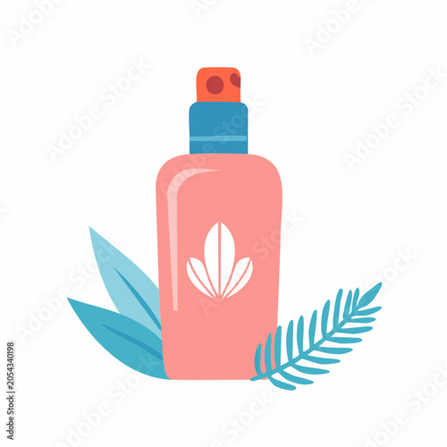 Cosmetic spray bottle with leaves