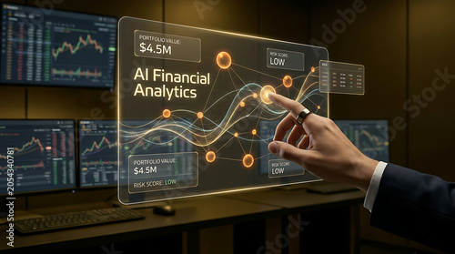 AI Financial Analytics Technology with Hand and Trading Model Hologram