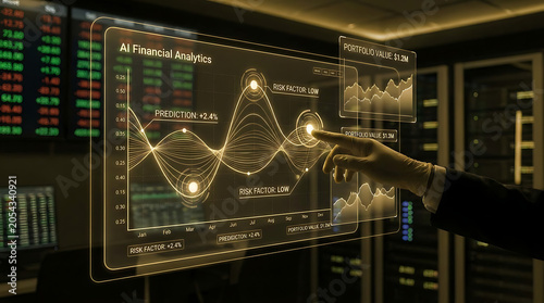AI Financial Analytics Technology with Hand and Trading Model Hologram