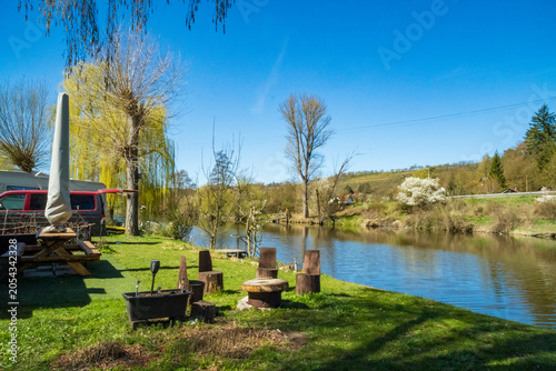 Fotografia Beautiful views of the spring Berounka river, forest and mountains, Czech