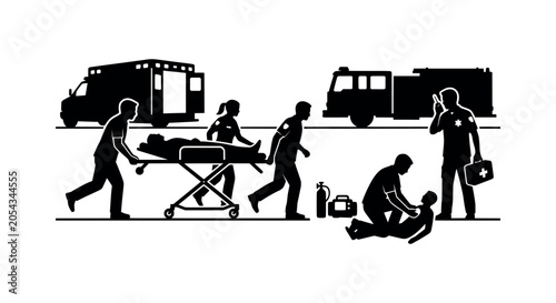 Flat Design Emergency Medical Services and First Responders Illustration