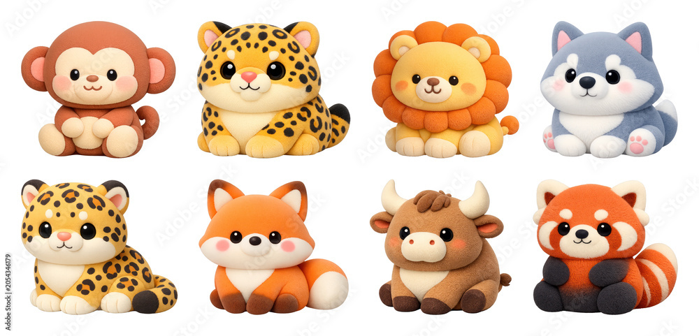 Fototapeta premium PNG Cute plush animal toys collection on transparent background