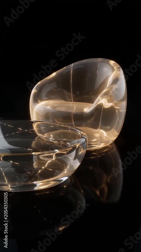 A close-up of two shiny reflective metallic objects with curved surfaces