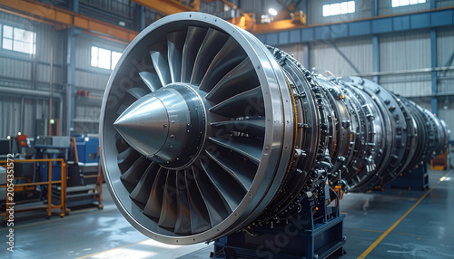 Modern Turbofan Jet Engine in Factory
