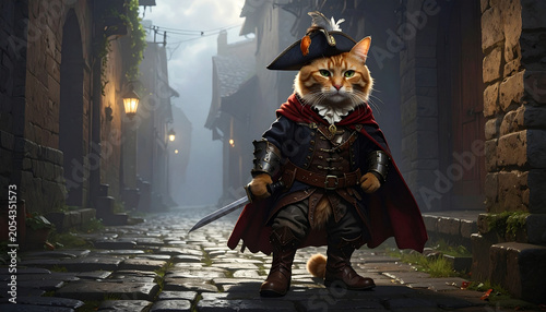 Adventurous Cat Pirate in Medieval City Alley