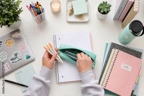 Cozy Student Desk Organization with Colorful School Supplies