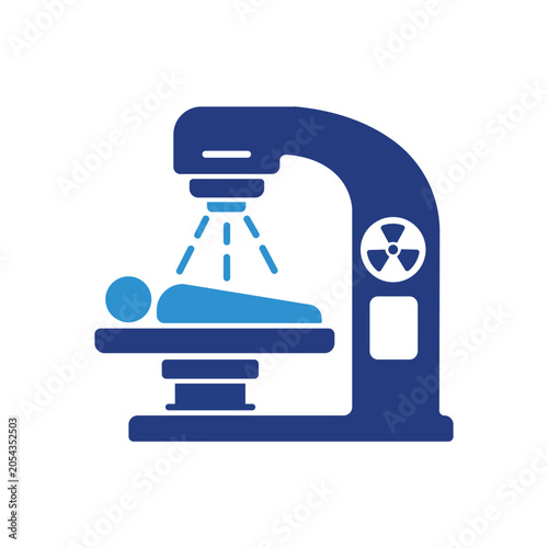 Radiation therapy treatment setup icon flat blue design on white background