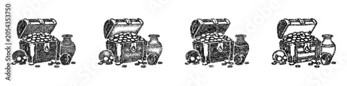 Valokuva Black and white sketch orc treasure icon design set