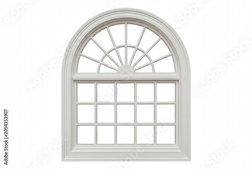 Fotografía White Arched Window with Sunburst Top and Grid Panes