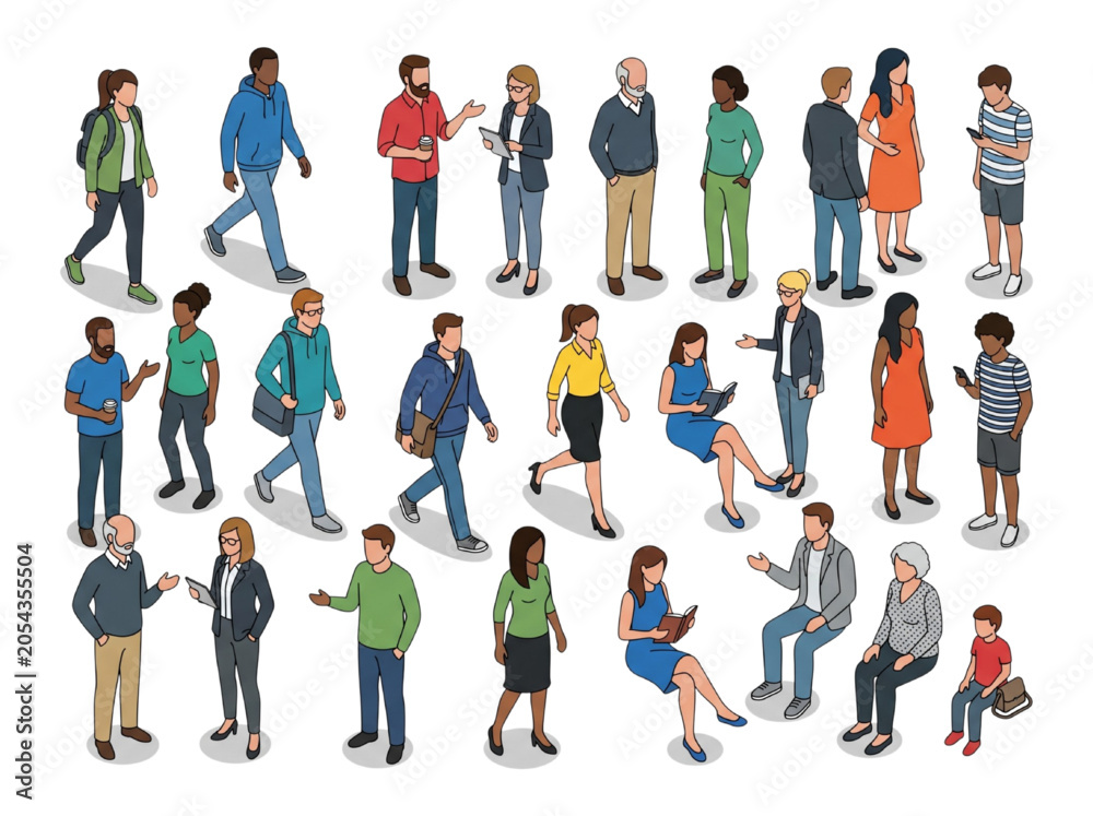 Obraz premium Isometric diverse people collection for CAD architectural visualization and urban environment design project assets