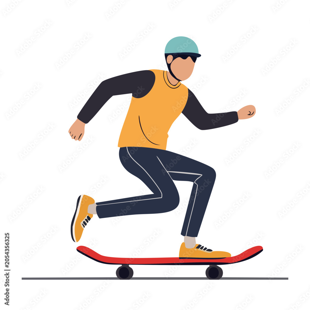 Fototapeta premium Man Skateboarding Flat Vector Illustration