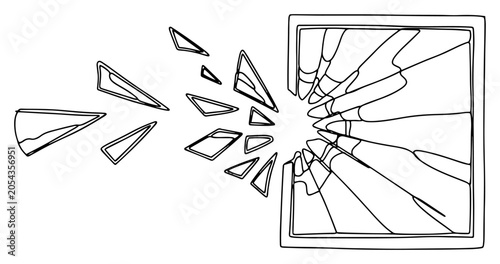 Bild auf Leinwand Shattered glass shards flying from window frame continuous line drawing, minimal
