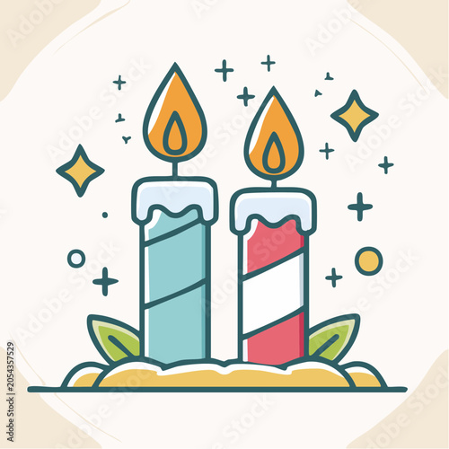 Two lit candles with festive sparks