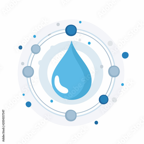 Water Drop Icon with Orbiting Particles