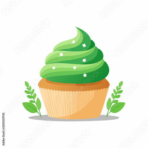 Green Frosted Cupcake with Leaves