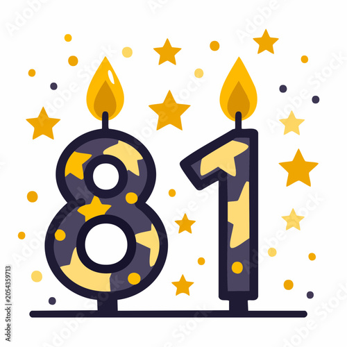 Number 81 Birthday Candle with Stars and Confetti