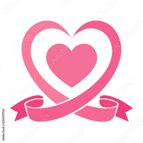 Pink Heart with Ribbon Vector Graphic