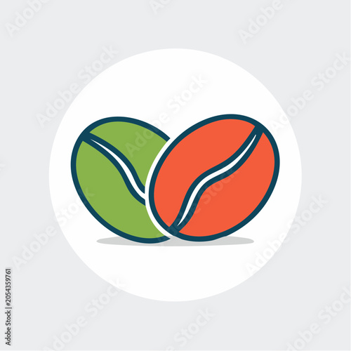 Two Coffee Beans, One Green, One Red, Icon Style