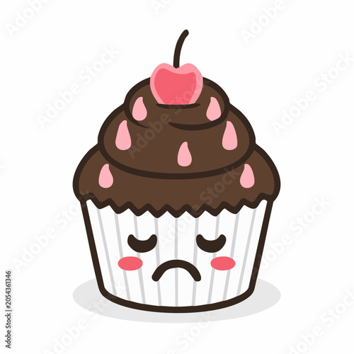 Sad Kawaii Chocolate Cupcake with Cherry