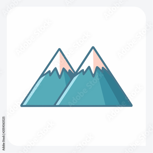 Stylized illustration of two snow-capped mountains