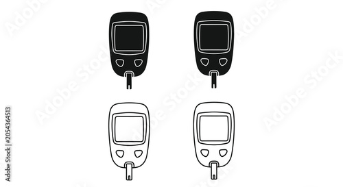 Blood Glucose Meter Icons Black And White Silhouette