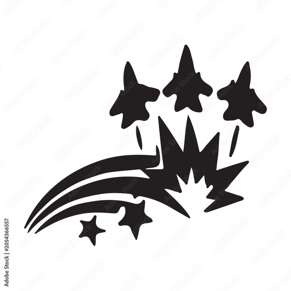 Fototapeta premium Black silhouette of fighter jets flying in formation