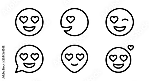 Slika na platnu Love Face Emoji Icons, Romantic Expression Symbols, Heart Eyes Emoticon Set, Vec